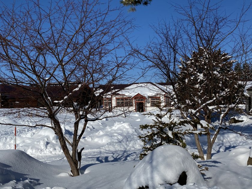 Museum grounds, sun and snow