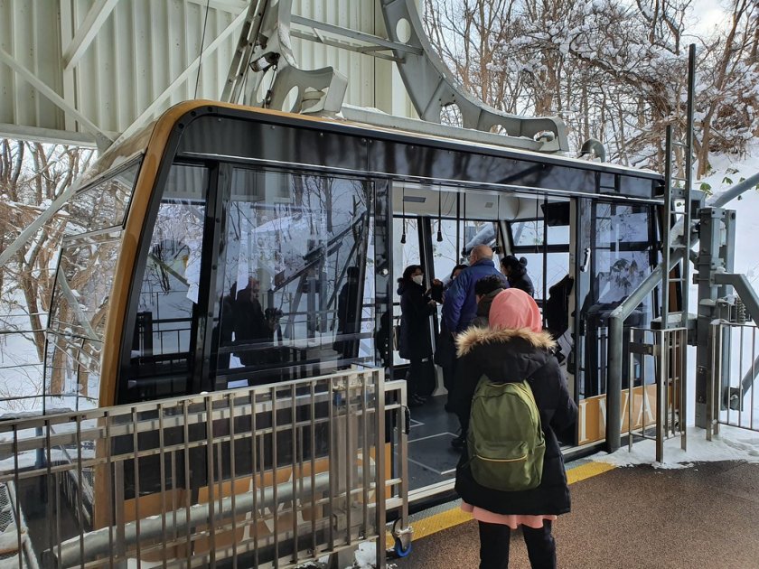 This large cable car will cover the first leg of the ascent