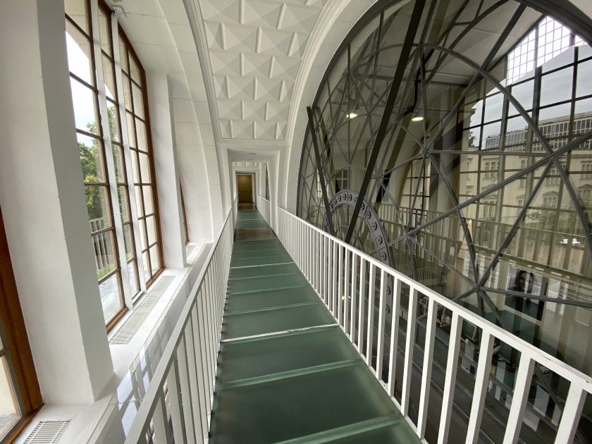 Walkway across the upper level of the building