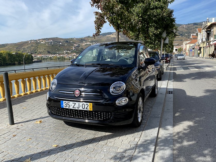 Our Cinquecento is parked on the main riverside street of Peso da Régua