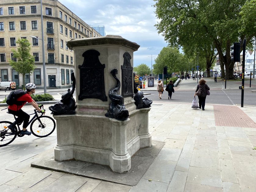 Bristol's famous empty plinth, from which the statue of Edward Colston was toppled in June 2020