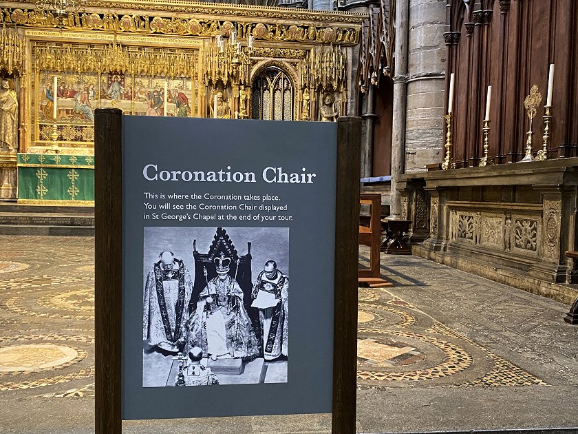 This shows where the Coronation Chair is placed during these ceremonies