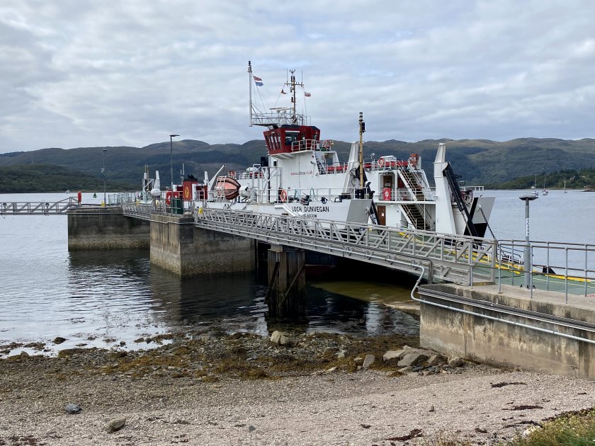 Former Skye ferry MV Loch Dunvegan awaits loading time at Colintraive