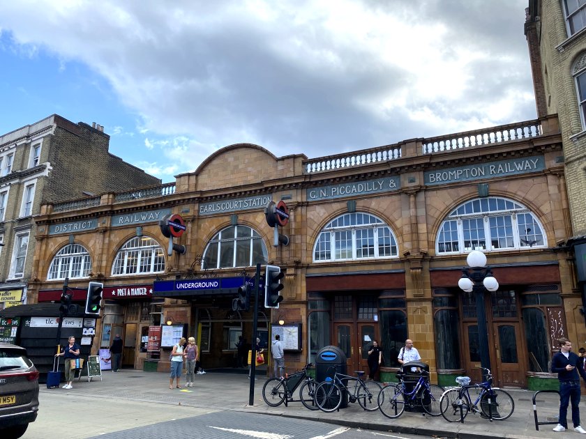 Attractive architecture at Earls Court Station (main entrance)