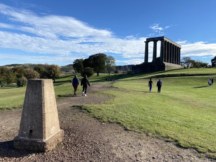 Calton Hill trig point and the National Monument of Scotland