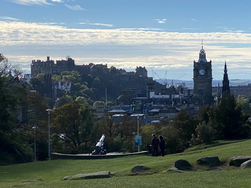 Classic view towards Edinburgh Castle and the Balmoral Hotel