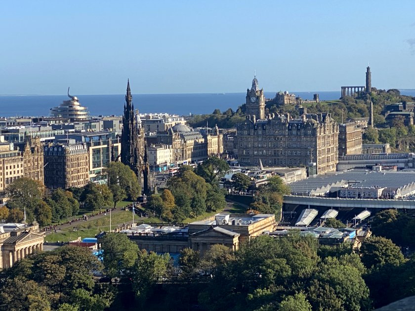 View to the east end of Princes St, Waverley and Calton Hill