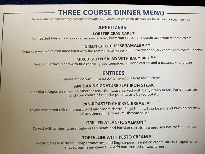 Dinner menu: starters and mains