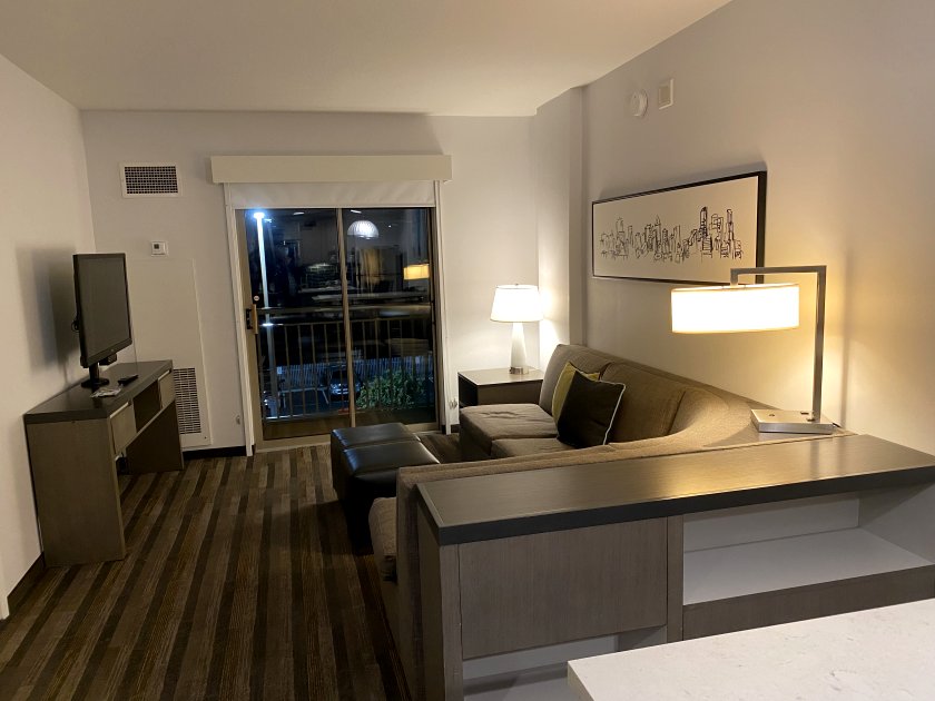 Three views of our spacious accommodation at the Hyatt House, Emeryville