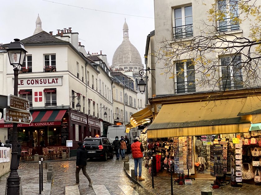 Coming into the more touristy part of Montmartre, and there's Sacré-Cœur