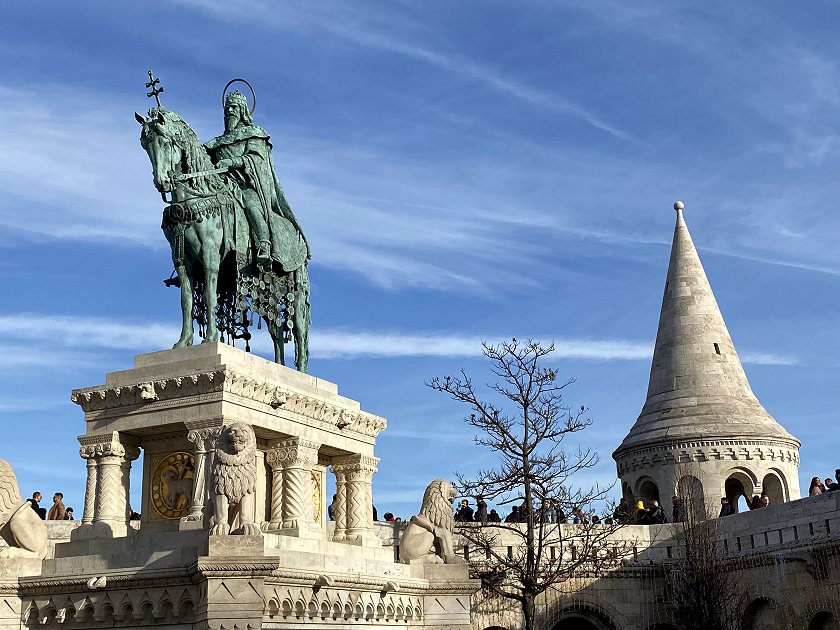 Fisherman's Bastion with equestrian statue of King Stephen I