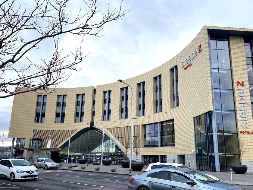 The new entrance to Dundee Station is integrated into 'Sleeperz' hotel