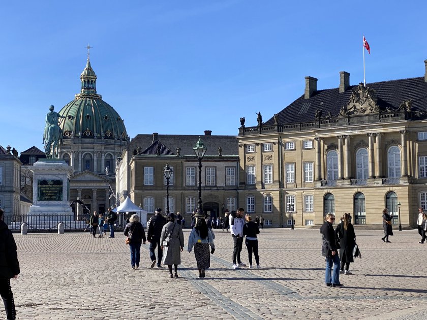 Overview of Amalienborg with one part of the palace and the Marble Church