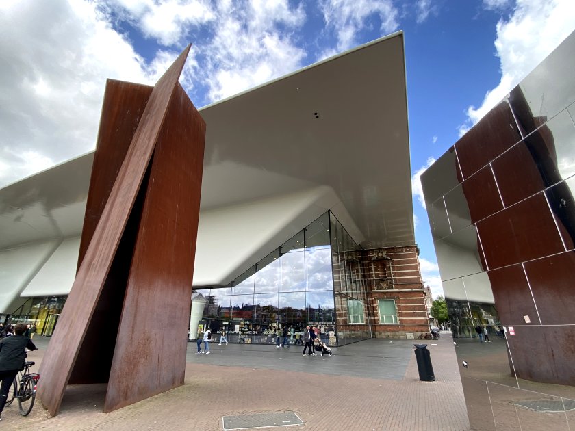 The Museumplein side has a strikingly modern extension