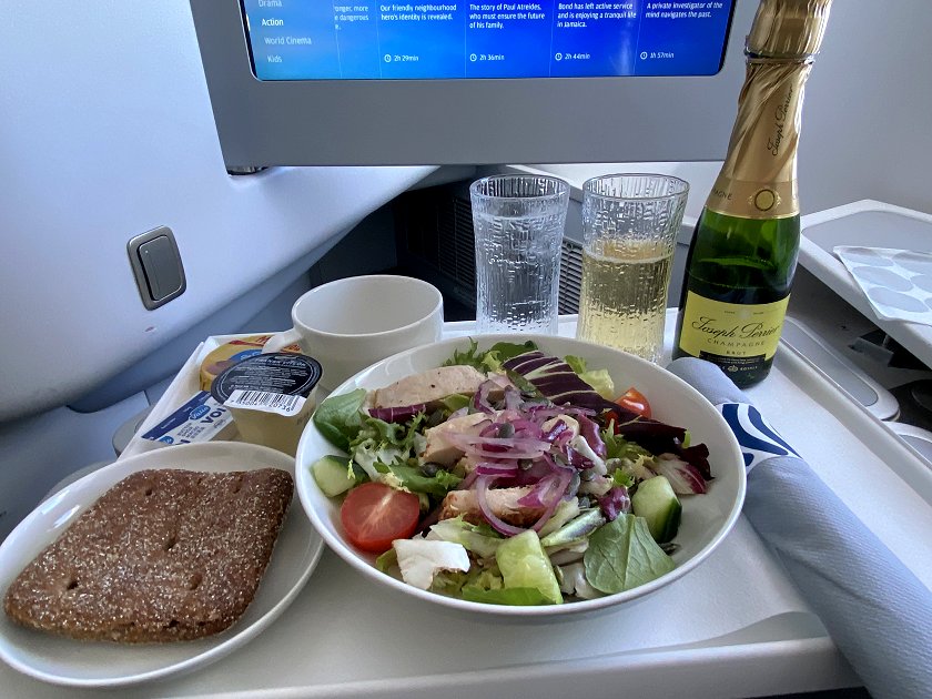The in-flight meal featured duck salad