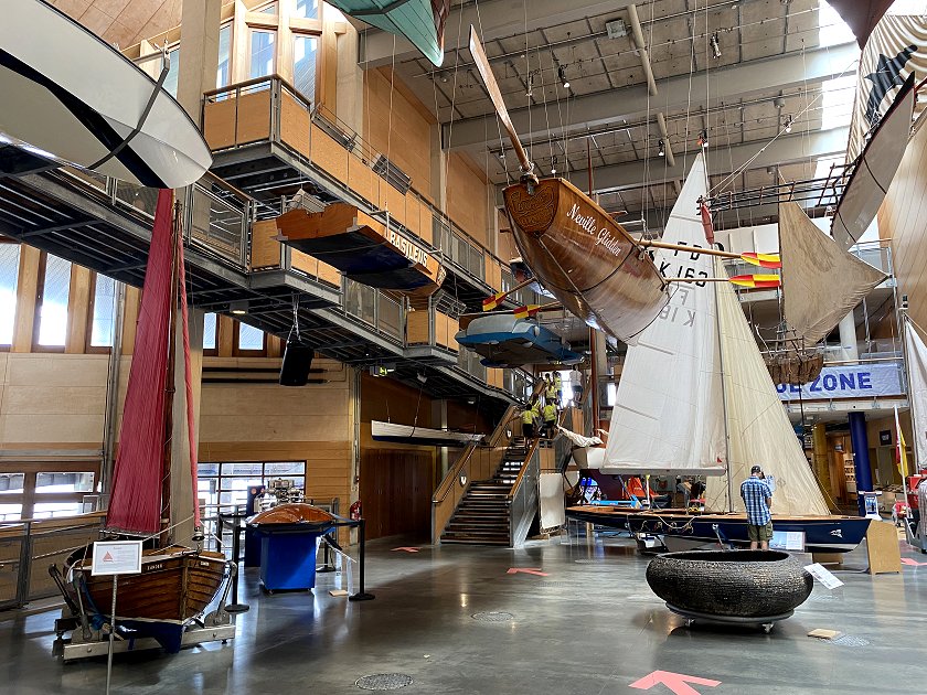 The main multi-level atrium is filled with imaginatively displayed small boats
